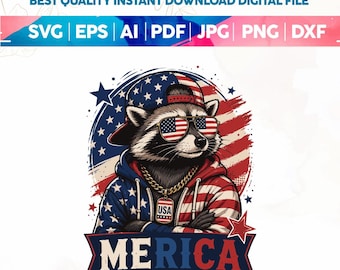 4 juli tvättbjörn Svg Png, rolig patriotisk USA tvättbjörnsskjortadesign, röd vit blå sublimering nedladdning, amerikansk sublimering, Cricut