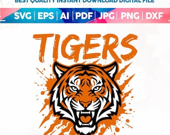 Tigers Mascot PNG SVG, Tiger Face Sublimation Design, School Spirit Sports Team PNG, Varsity Tiger Graphic Digital Download, Tigers Team Svg