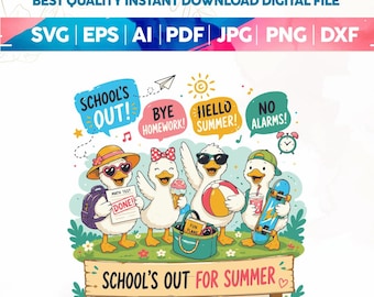 Skolans slutgås PNG SVG, rolig lärare elev semesterdesign, skolavslutningströja, sista skoldagens skjorta PNG, rolig lärare strandgås