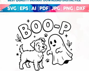 Boo-P Ghost Dog PNG SVG,Funny Ghost Puppy Shirt Design,Cute Halloween Dog,Spooky Dog Lover Svg Png,Retro Halloween Png,Popular Now Png Svg