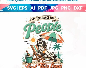 Rolig zebra PNG SVG Min tolerans för människor varar så här länge, sarkastisk antisocial citat PNG, introvert humor skjortdesign, digital nedladdning