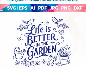 Livet är bättre i trädgården svg png, rolig png, utskriftsfil, rolig sublimeringsdesign, krukväxter png svg, retro trädgårdscitat PNG, Cricut