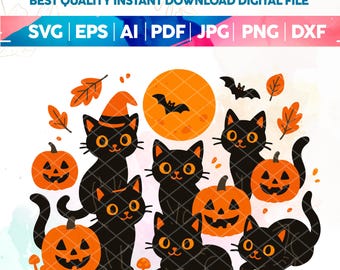 Calabaza de gato negro Svg PNG, Halloween retro Svg PNG, Gato fantasma Svg PNG, Camiseta de mamá gata de Halloween, Otoño PNG, Gótico PNG, Gato negro PNG, Cricut