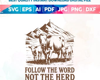 Följ Ordet, Inte Hjorden SVG PNG, Jesaja 8:11-13 Bibelvers Png, Boskap Png, Retro Western Svg Png, Western Christian Svg, Cricut Cut-filer