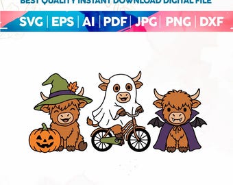 Funny Halloween Highland Cow Svg Png, Spooky Highlander Cow Fall Sublimation Design for Shirt, Cute Pumpkin Png, Popular Now png, Cricut