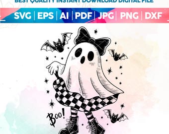 Halloween Ghost Bow SVG: griezelig geruit coquette-ontwerp (digitale download)