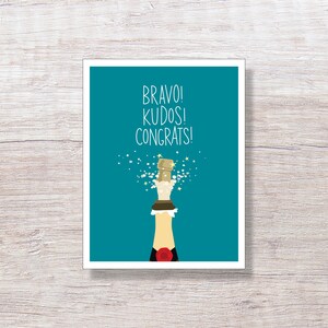 BRAVO CHAMPAGNE CONGRATS - Illustrated Congratulations Card Handmade - D197