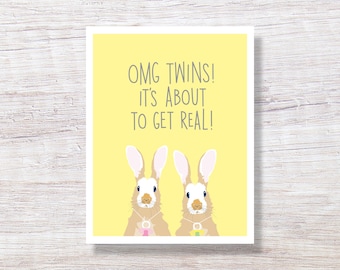 New Baby Twins Card, Expecting Baby Shower Congratulations, Twin Boys, Twin Girls, gender neutral greeting card for Twins - D341