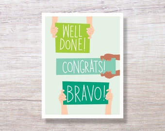 Three Congrats Signs Congratulations Card, Retirement, New Job, Promotion, Graduation, General Accomplishment - D404