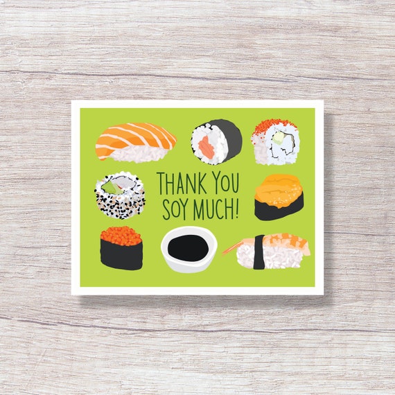 Sushi Thank You Note Card: Hand-drawn Pun Card - D415 - Etsy