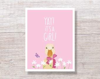 Baby Girl Duckling, New Baby Card - D477