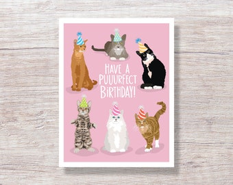 Birthday Card with Hand Lettering, for him for her, BIRTHDAY CATS - D287