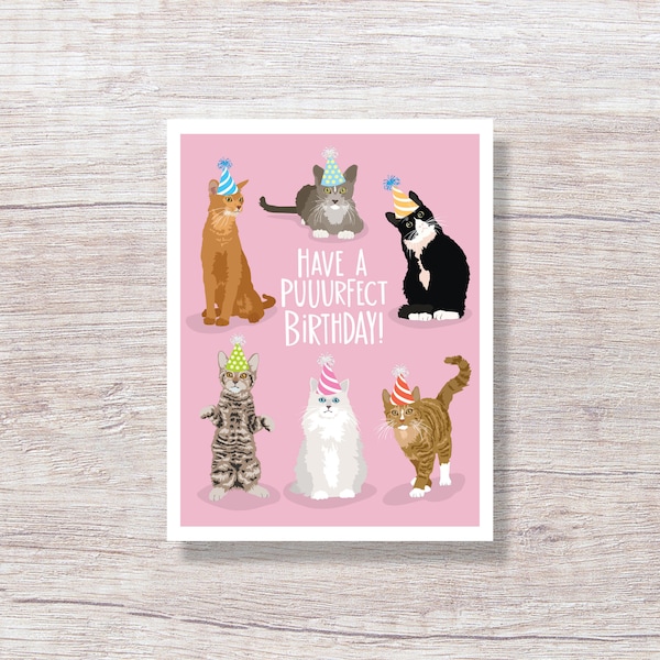 Birthday Card with Hand Lettering, for him for her, BIRTHDAY CATS - D287