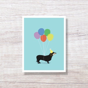 Dachshund with Balloons, Birthday Card for him for her, funny birthday dog - D211