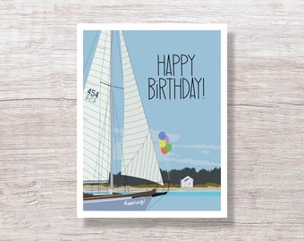 Sailboat with Balloons, Birthday Card - D464