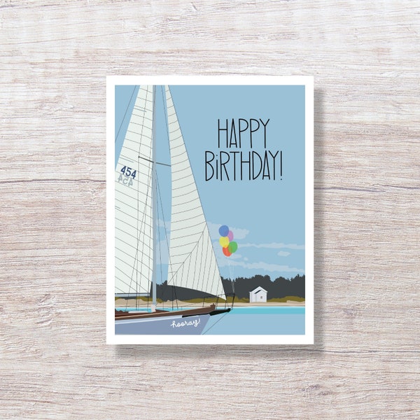 Sailboat with Balloons, Birthday Card - D464