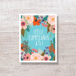 Spanish Language Floral Birthday Card for Friend, Family - D444