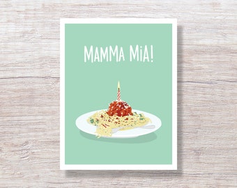 Funny Birthday Card, Funny Greeting Card, Meatball Mamma Mia Foodie - D310