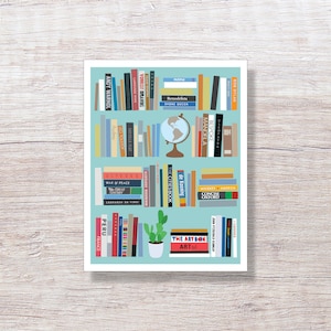 BLANK BOOKSHELF Single Card or Boxed Set, Note Cards Thank You Cards, Hand Drawn - D282
