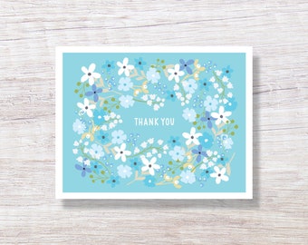 FLORAL Thank You Notes - Single Card or Boxed Set, Hand Drawn Cards - D364