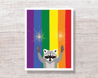 Rainbow Raccoon Gay Pride Greeting Card - D426