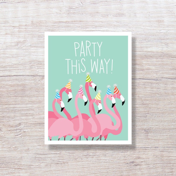 PARTY FLAMINGOS Funny Birthday Cards, Hand Drawn - D358