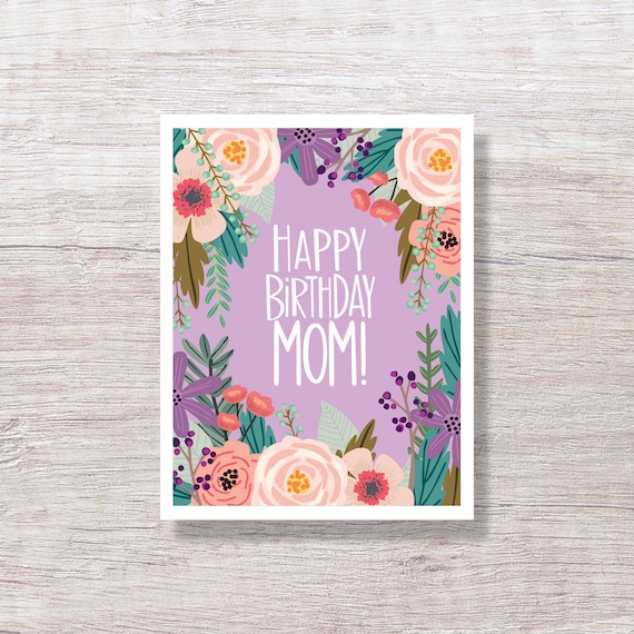 Floral Birthday Card for Mother Illustrated Birthday Card With