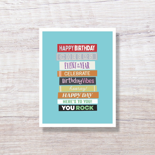 Stack of Birthday Books, Birthday Card For Book Lover, Reader - D390