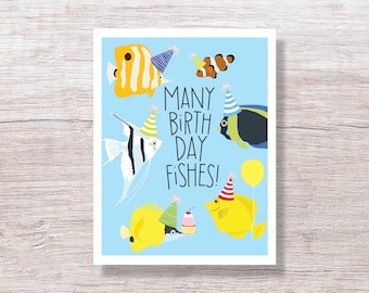 Colorful Birthday Fishes, Funny Modern Birthday Card - D513