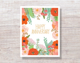 FLORAL ANNIVERSARY Card For Wife For Husband, For Girlfriend, For Boyfriend, For Mom Dad - D372