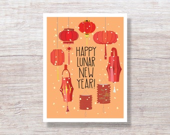 Red Paper Lanterns Lunar New Year Card (A2) - H402