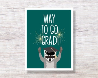 RACCOON with SPARKLERS Way to Go Graduation Card - H245