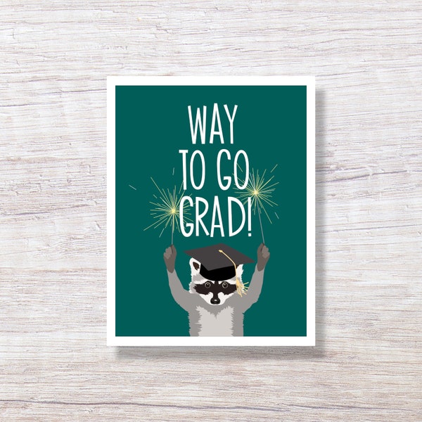 RACCOON with SPARKLERS Way to Go Graduation Card - H245