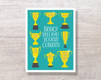 TROPHY Congratulations Card, for him for her, Achievement, Retirement, New Job, Promotion, Graduation - D277