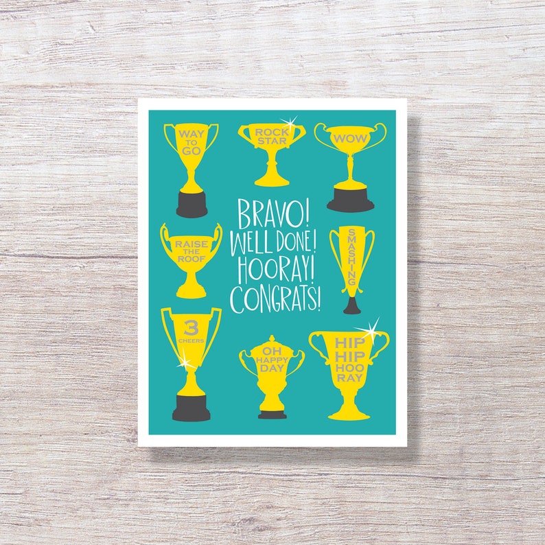 TROPHY Congratulations Card, for him for her, Achievement, Retirement, New Job, Promotion, Graduation D277 image 1