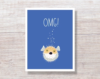 Greeted Birthday Card for him for her, Funny Greeting Card, BLOWFISH - D216