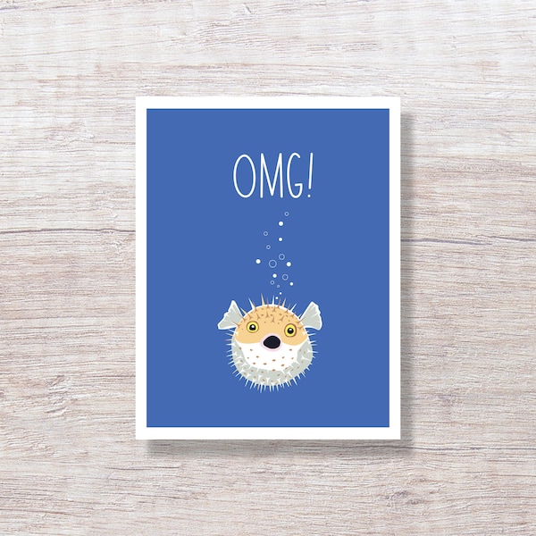 Greeted Birthday Card for him for her, Funny Greeting Card, BLOWFISH - D216