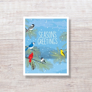 Winter Lake Christmas Cards - Single Card or Boxed Set Holiday Cards, Hand Drawn Birds - H261