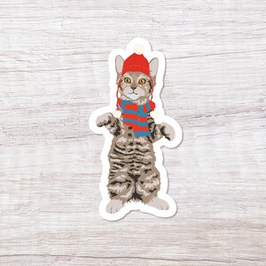 Tiger Cat with Winter Hat, Vinyl Sticker - ST164