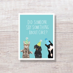 Something About Cake Birthday Card - Dachshund Dog and Two Cats, Funny Card For Him For Her - D340