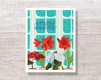 Christmas Window with Flowers - Single Card or Boxed Set Christmas Cards - H320