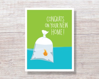 GOLDFISH NEW HOME Congratulations Card - New House New Apartment Housewarming Moving - D381