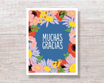 SPANISH LANGUAGE Chrysanthemum Thank You Note Card, Hand Drawn Note Cards - D453