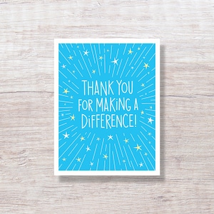 May include: A blue card with white stars and the text "Thank you for making a difference!"