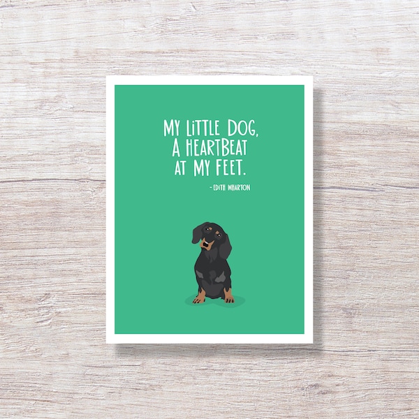 Edith Wharton Little Dog Heartbeat Quote Friendship Card - D302