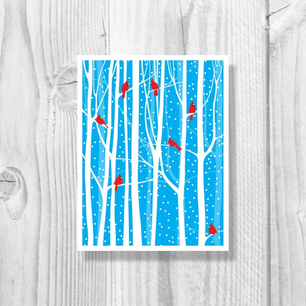 Red Cardinal Christmas Cards - Single Card or Boxed Set Holiday Cards, Hand Drawn - H144
