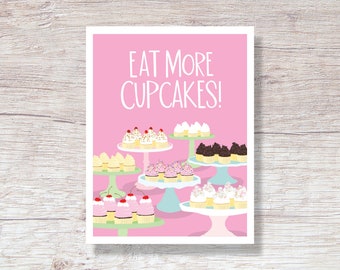 BIRTHDAY CUPCAKES, Illustrated Birthday Card with Hand Lettering - D291X