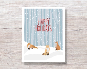Winter Foxes Christmas Cards - Single Card or Boxed Set Holiday Cards, Hand Drawn - H262