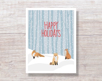 Winter Foxes Christmas Cards - Single Card or Boxed Set Holiday Cards, Hand Drawn - H262