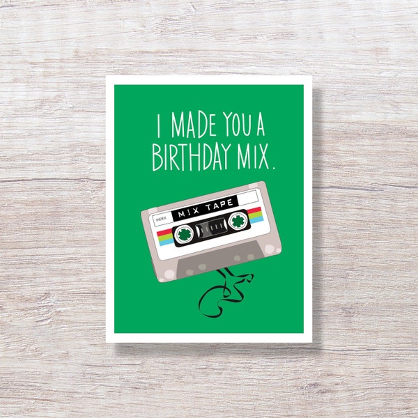 BIRTHDAY MIX TAPE - Funny Cassette Tape Birthday Card for Music Lover, For him For her - D159